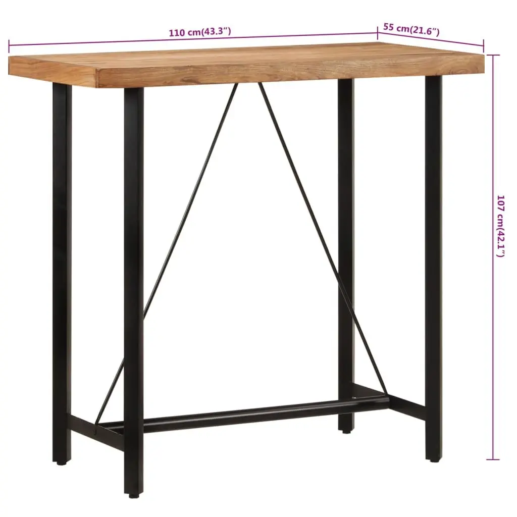 Bar Table Solid Acacia Wood Iron Frame Brown 110x55x107 cm Kitchen Dining
