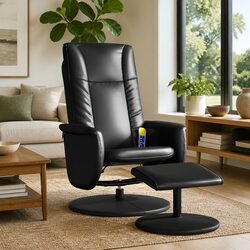 Massage Recliner Armchair with Footstool and 360-Degree Swivel