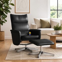 Precision-Made Faux Leather Massage Recliner with Footstool