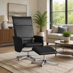 Massage Recliner Chair with Footstool, Faux Leather Black