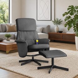 Massage Recliner Chair with Footstool in Dark Grey Fabric