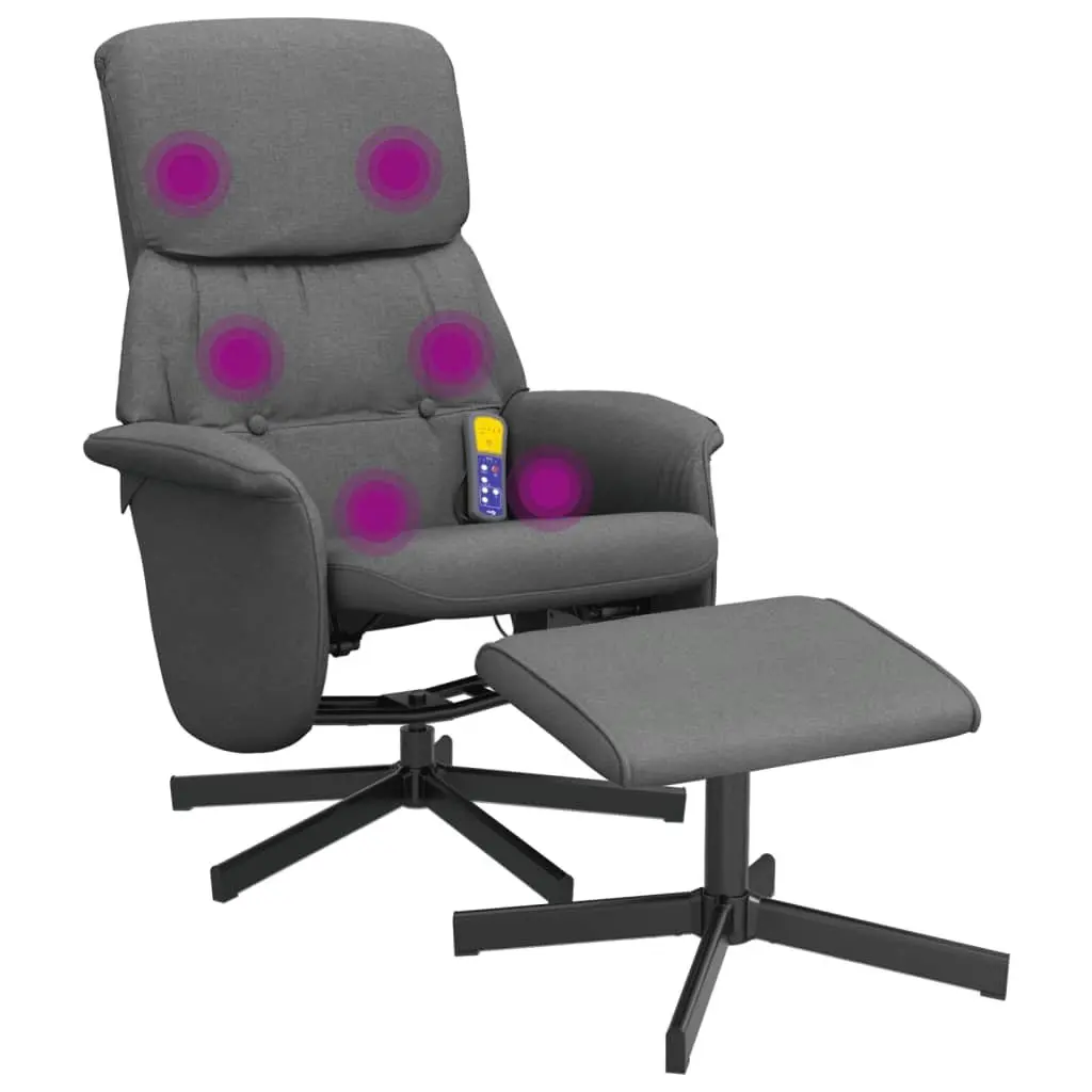 Recliner Chair with Footstool 6 Point Vibration Dark Grey Fabric and Swivel Function