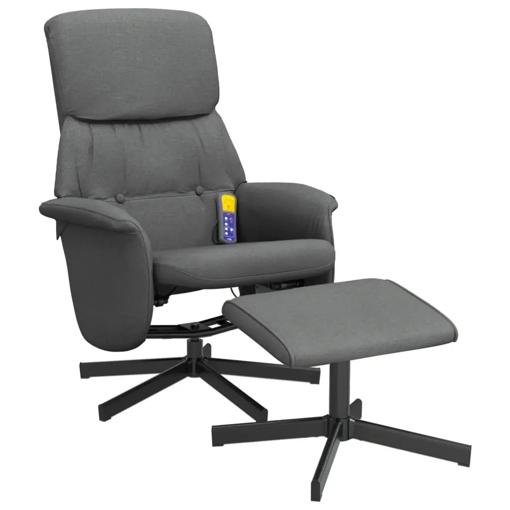 Recliner Chair with Footstool 6 Point Vibration Dark Grey Fabric and Swivel Function