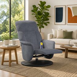 Grey Velvet Massage Recliner with Footrest and 6 Points