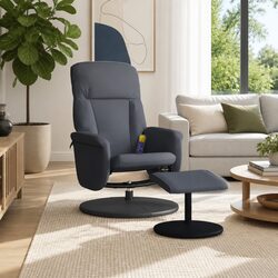 Massage Recliner Chair with Footstool in Dark Grey Velvet