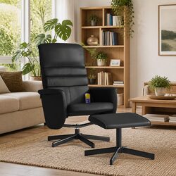 Massage Recliner Armchair in Black Faux Leather with Footstool