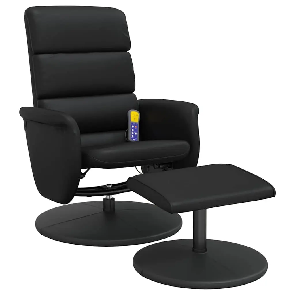 Massage Recliner Chair with Footstool Manual Reclining 360 Degree Swivel Black Faux Leather