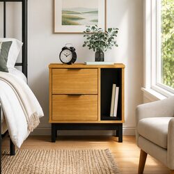 Functional Solid Pine Wood Nightstand with Storage