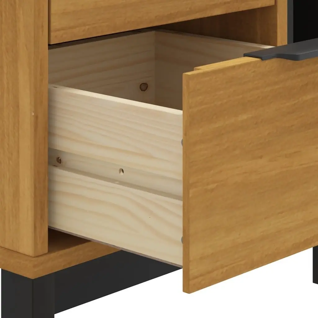 Bedside Table Solid Wood Storage Nightstand 2 Drawer Brown