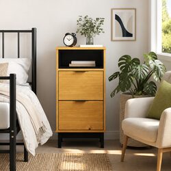 Bedside Cabinet in Brown Solid Pine with 2 Drawers
