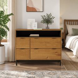 4 Drawer Pine Wood Cabinet with Open Compartment