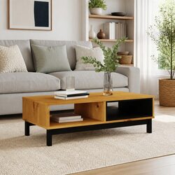Brown Solid Pine Wood Coffee Table with Ample Storage