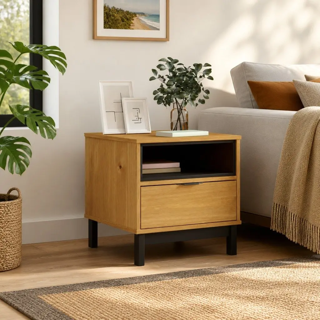 Solid Wood Side Table Storage 50x50x50 cm Brown