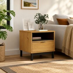 Solid Pine Wood Side Table with Ample Storage