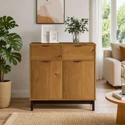 Brown Pine Wood Sideboard Storage Cabinet