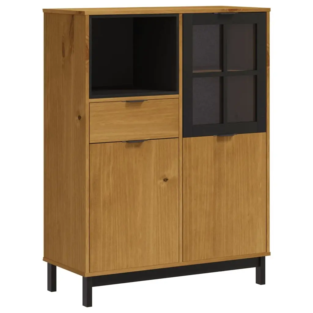 Highboard Storage Cabinet Glass Door Brown Engineered Wood 92cm W x 40cm D x 122.5cm H