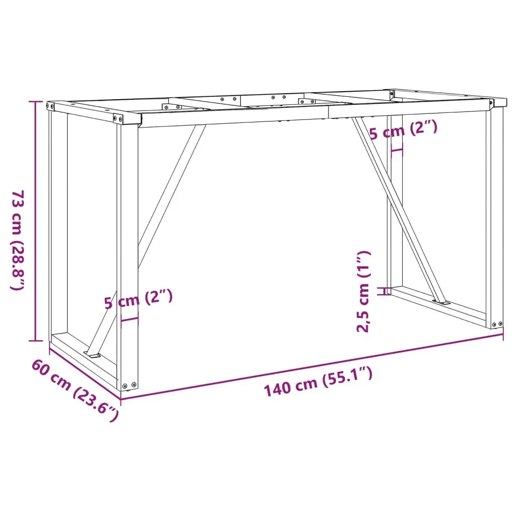 O-Frame Table Legs Black Steel Industrial Style 140x60x73 cm Support