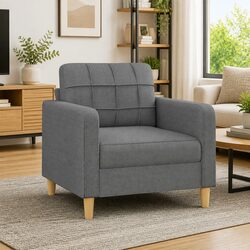 Grey Fabric Armchair with Metal Frame and Padded Seat