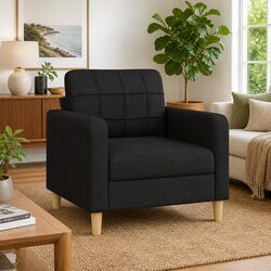 Compact Black Fabric Armchair with Metal Frame