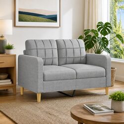 Durable 2-Seater Sofa in Light Grey Fabric, 120 cm