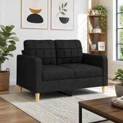 Black 2-Seater Sofa with Metal Frame and Fabric Upholstery