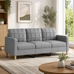 3-Seater Sofa Grey 180cm Fabric Couch with Metal Frame