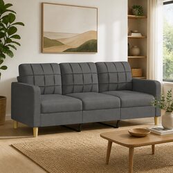 3-Seater Sofa with Metal Frame and Grey Fabric