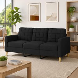Black 3-Seater Sofa 180cm with Metal Frame
