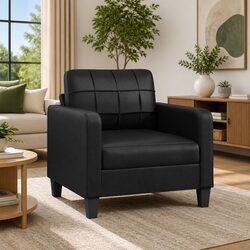 60cm Black Armchair with Faux Leather and Metal Frame