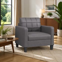 Grey Compact Armchair with Sturdy Metal Frame