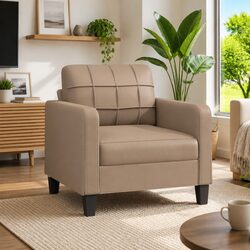 Modern Brown Faux Leather Armchair with Metal Frame
