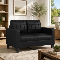 2-Seater Sofa with Black Faux Leather Upholstery