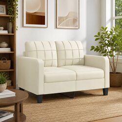 2-Seater Sofa with Cream Faux Leather Upholstery