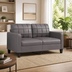 Modern 2-Seater Sofa - Grey Faux Leather, 140cm