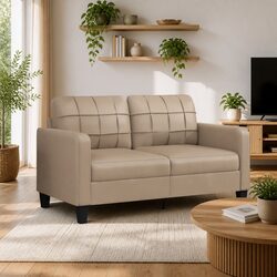 2-Seater Sofa with Brown Faux Leather Upholstery
