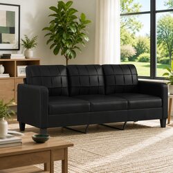 3-Seater Sofa with Metal Frame and Faux Leather Upholstery