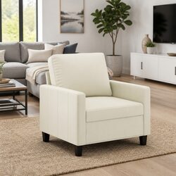 Modern Cream Sofa Chair with Faux Leather Upholstery