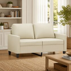 2-Seater Sofa in Cream Faux Leather with Metal Frame