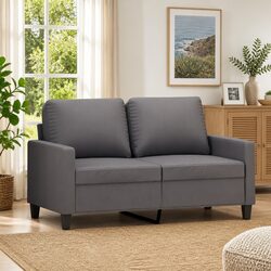 120cm Grey 2-Seater Sofa with Faux Leather Upholstery