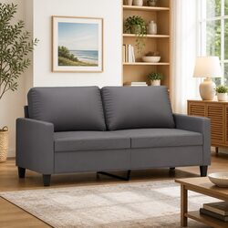 2-Seater Grey Sofa with Faux Leather Upholstery