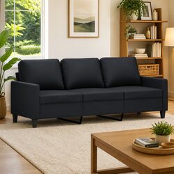 Modern 180cm Black 3-Seater Sofa in Faux Leather