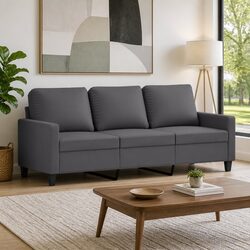 Faux Leather 3-Seater Sofa Grey 180cm Living Room Furniture