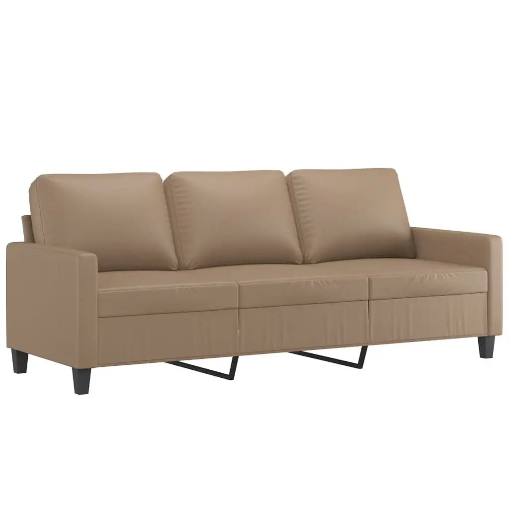 3-Seater Sofa Brown Faux Leather Modern Living Room Couch 180cm