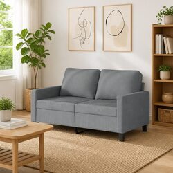 2-Seater Grey Fabric Sofa with Metal Frame