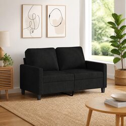 2-Seater Sofa Black Fabric: 120cm Modern Couch with Padded Arms