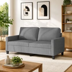 Grey 2-Seater Sofa with Metal Frame and Fabric Upholstery