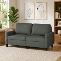 2-Seater Sofa in Dark Grey with Metal Frame, 140cm