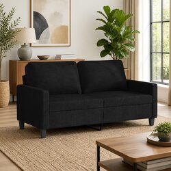 Black Fabric 2-Seater Sofa with Metal Frame, 140cm