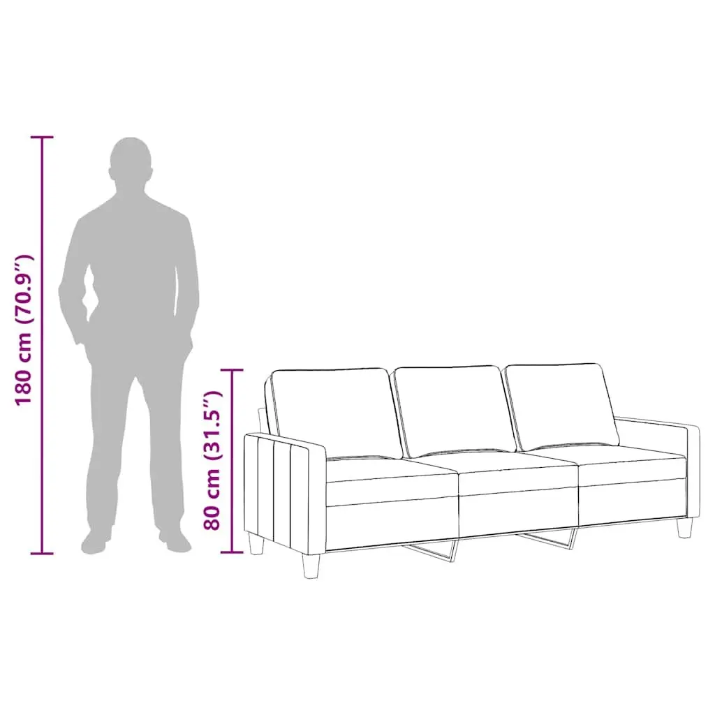 3-Seater Sofa Grey Fabric Lounge Couch Living Room Furniture 180cm Modern Design