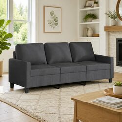 3-Seater Sofa in Grey Fabric with Metal Frame